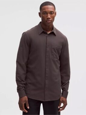 Lululemon Athletica Commission Brown Long Sleeve Button Shirt Size M Stretch